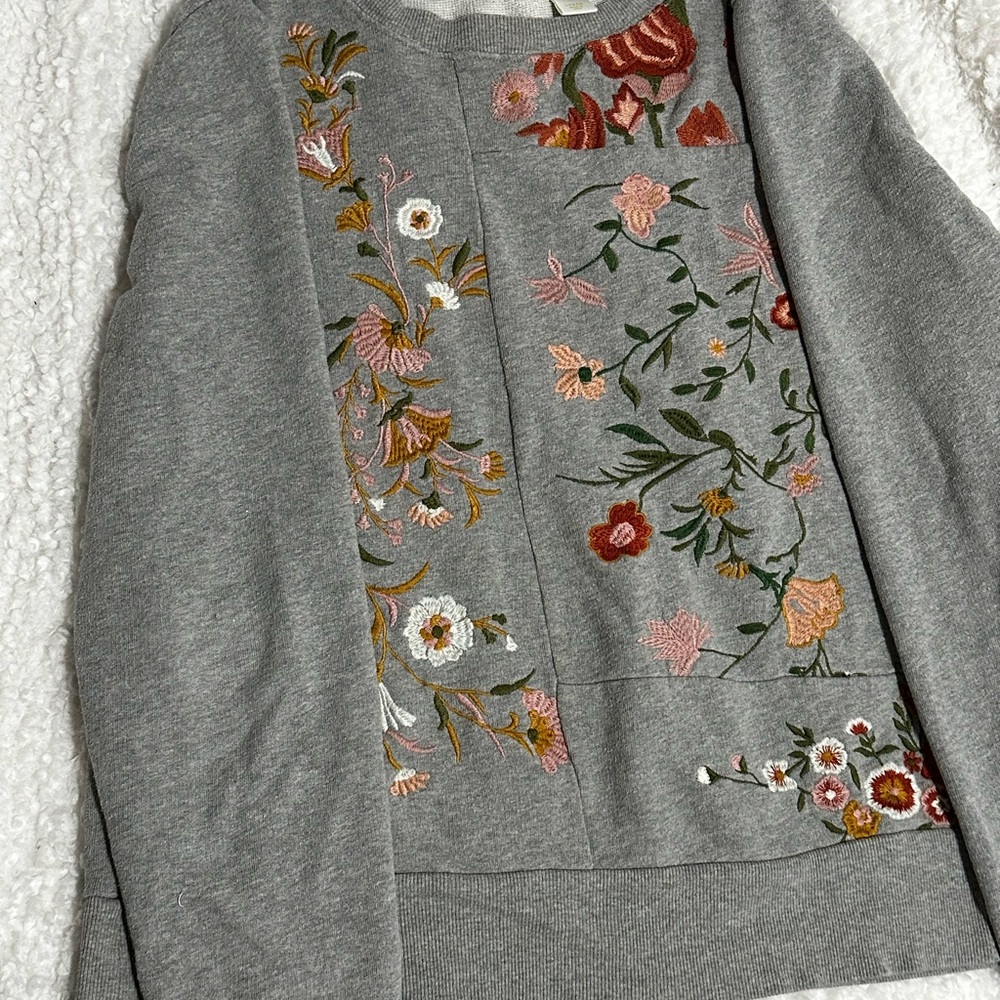 Anthropology embroidered crewneck sweater